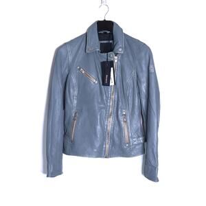 MAURITIUS NWT Sofia Leather Moto Jacket Winter Sky Stonewash Women's 6
